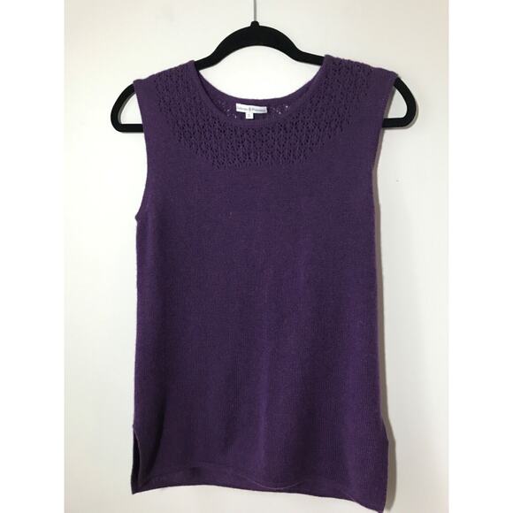 dolores piscotta 100% cashmere plum sleeveless knit top knit collar size small - Picture 1 of 9